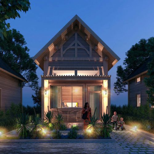 Homestay bunggalow nhà gỗ 35m2 với 2 phòng ngủ